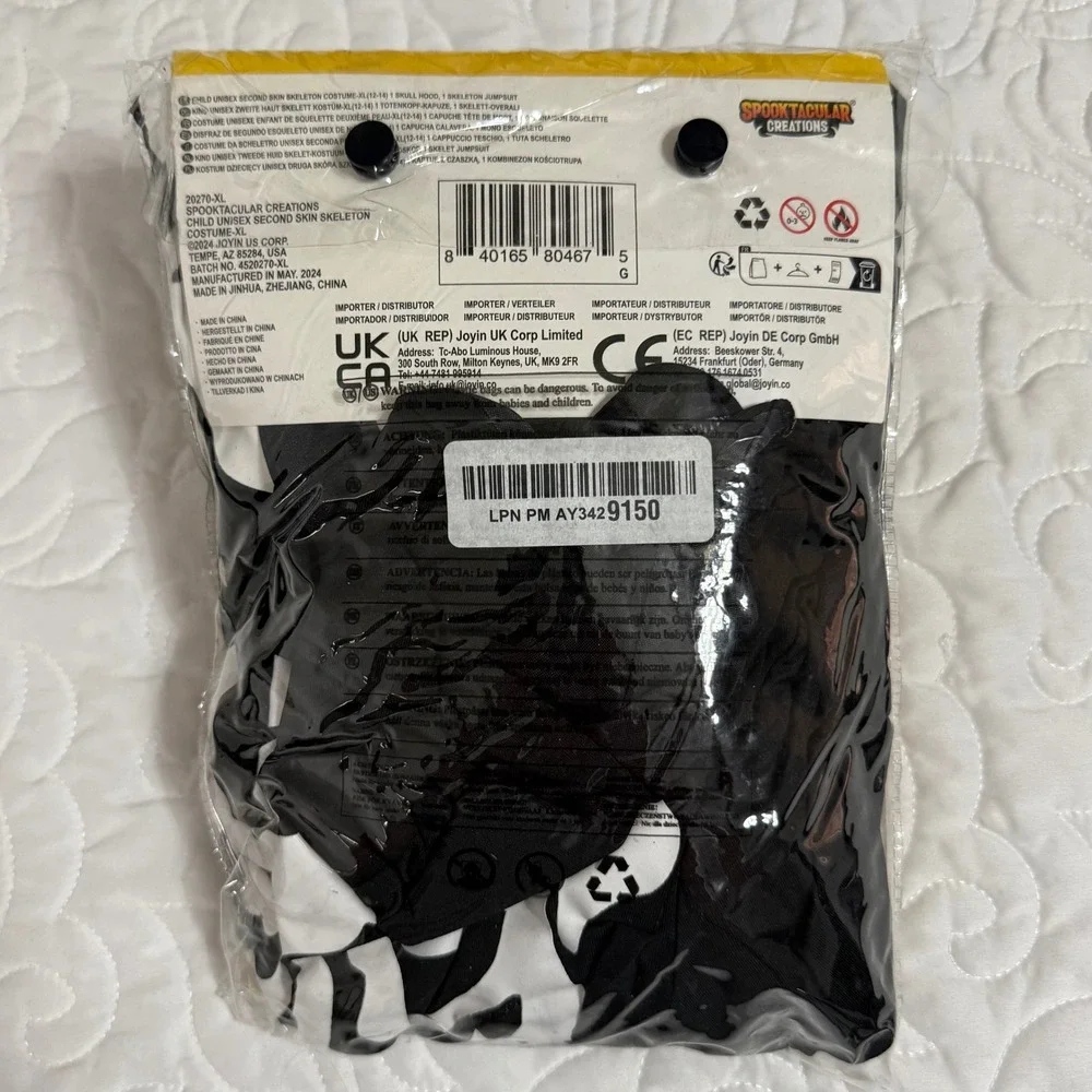 Spooktacular Creations Skeleton Jumpsuit Kids XL 12-14 Black Halloween Costume